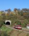 18. 10. 2008 vyjíždí motorový vůz 810.015 z dvoukolejného tunelu mezi stanicí Brumov a zastávkou Brumov – střed, foto: Martin Grill